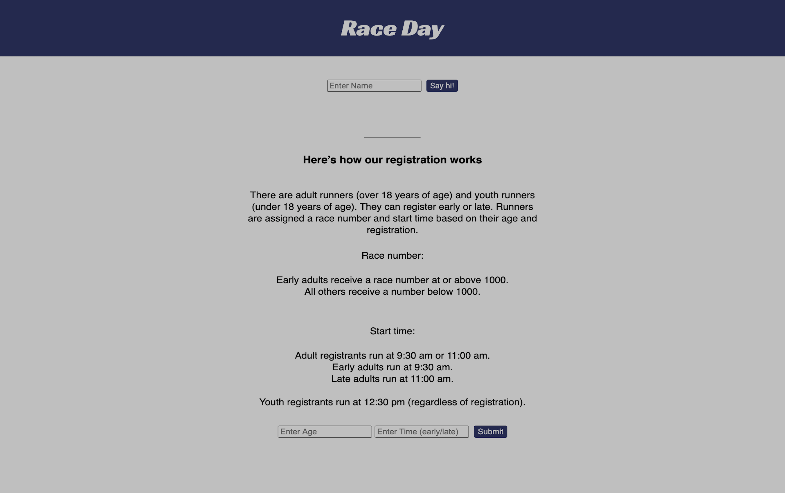 Race Day Registration App